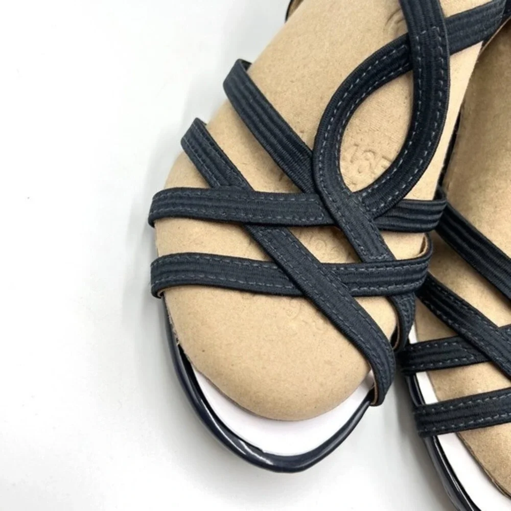 9W 9 WIDE WIDTH Lifestride Womens Yaya Dark Navy Blue‎ Low Wedges Sandals Shoes